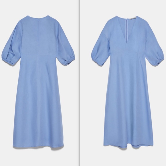 💧Zara Sky Blue Voluminous Rustic Dress NWT💧 - Picture 14 of 15